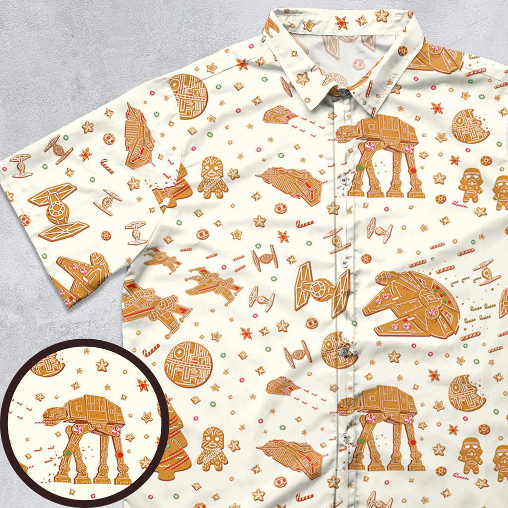 Gingerbread Christmas Star Wars Button Down Shirt