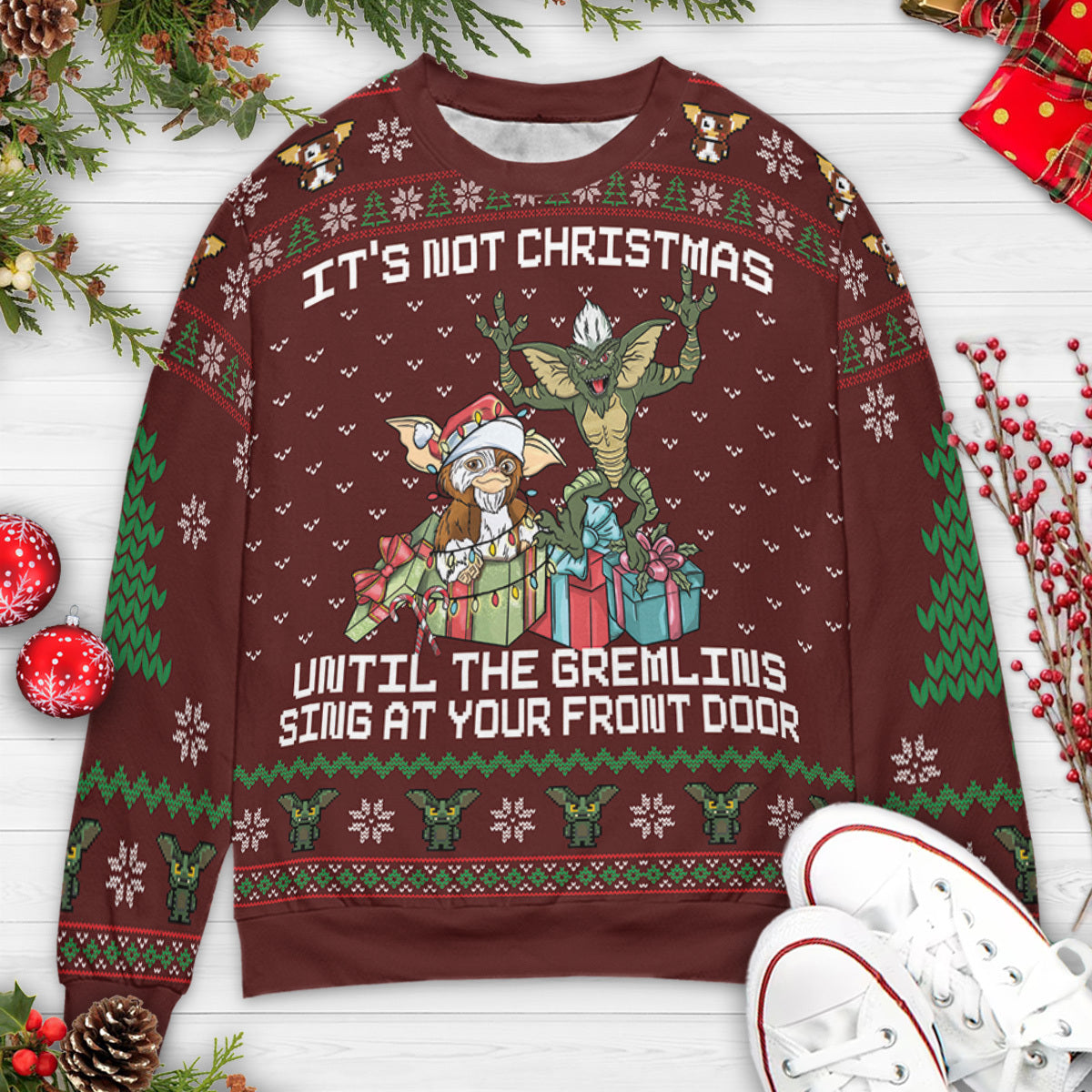 It's not Christmas until The Gremlins sings at your front door Ugly Christmas Sweatshirt