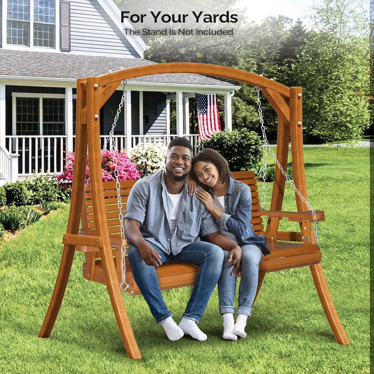 VINGLI Patio Porch Swing Bench With Cup Holders And Phone Slots, 5 FT Pro Brown, 880 LBS