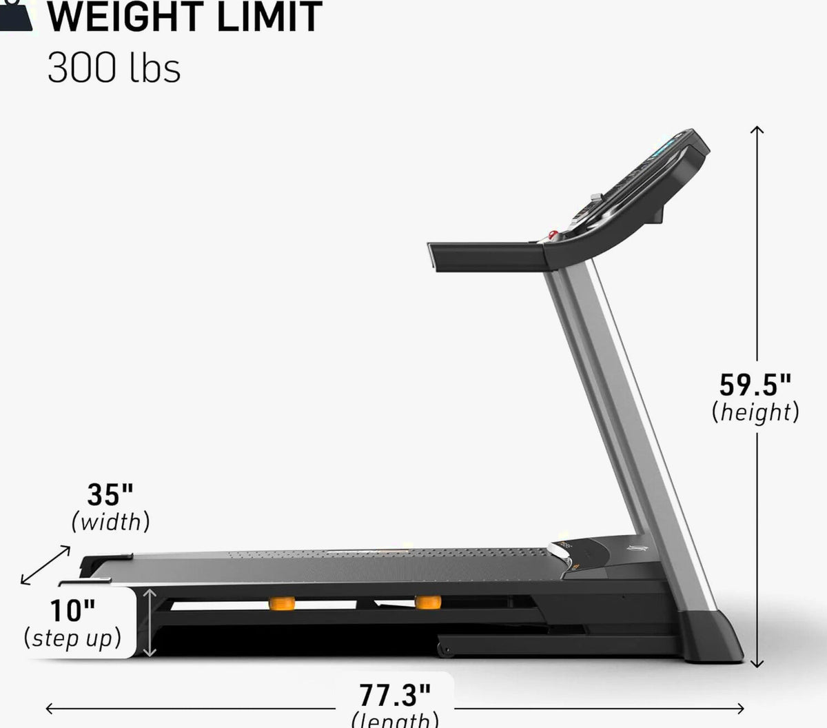 Nordictrack T Series Treadmill, Black, 73.5 in D x 36 in W x 54 in H, 55 in x 20 in Deck