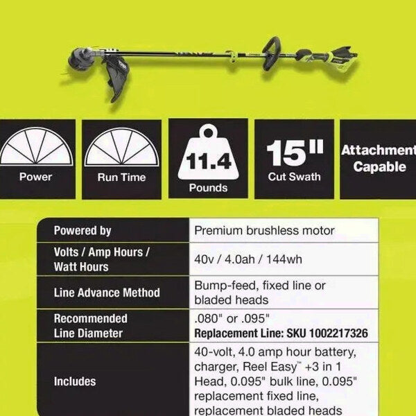 Ryobi 40V Brushless 20 in Self-Propelled Lawn Mower, Trimmer And Blower Kit With Dual Batteries And Chargers - RY401120-Y RY40270 RY40407BTLVNM
