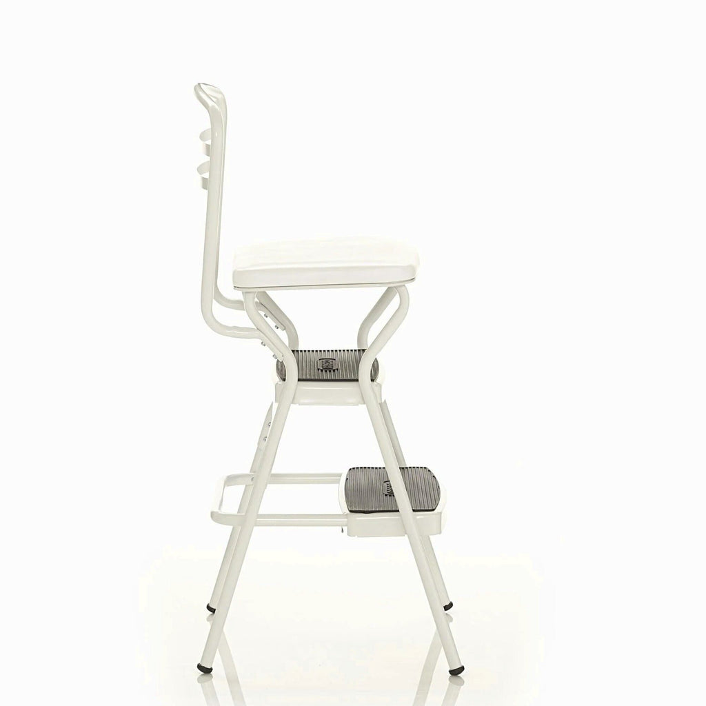 COSCO Stylaire Retro Chair And Step Stool With Flip-Up Seat - White, One Pack