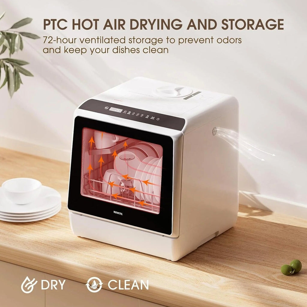 NOVETE Countertop Dishwasher, 5 L Water Tank, 5 Programs, White - TDQR01