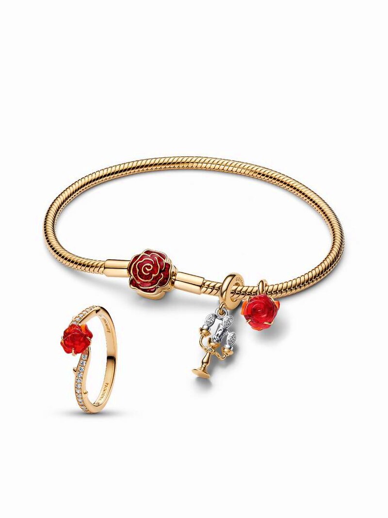 Rose-Themed Bracelet, Charms and Ring Set