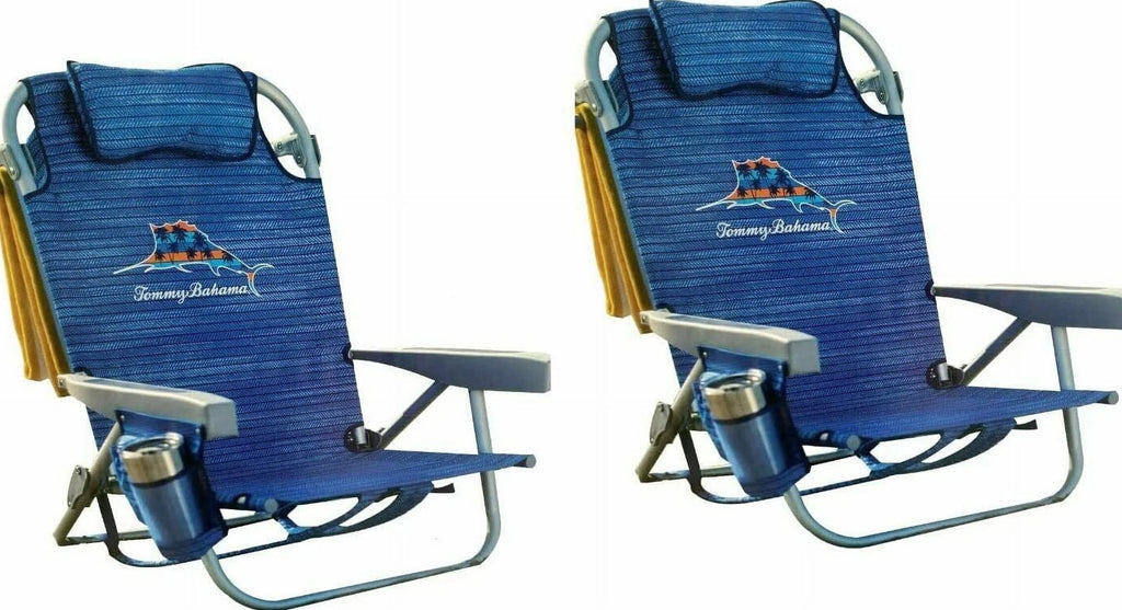 Tommy Bahama Backpack Beach Chairs, Blue, 2 Pack - 300 lb Capacity