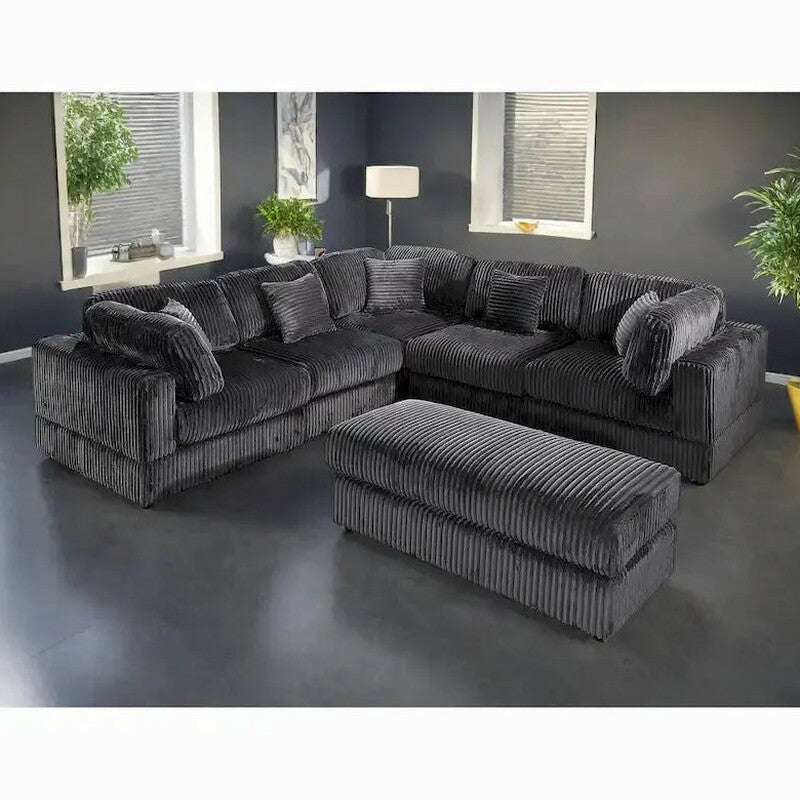 Modular L-Shaped Sectional Sofa, 6-Piece Corduroy Upholstered Configuration
