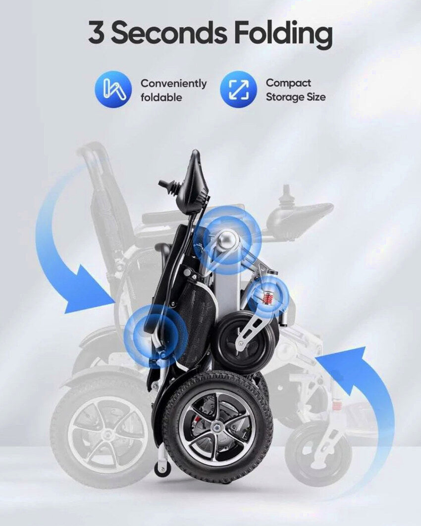 VERPAL Foldable Power Wheelchair, 25 Miles, 500W Dual Motors, 38in D x 25in W x 37in H - Silver Gray