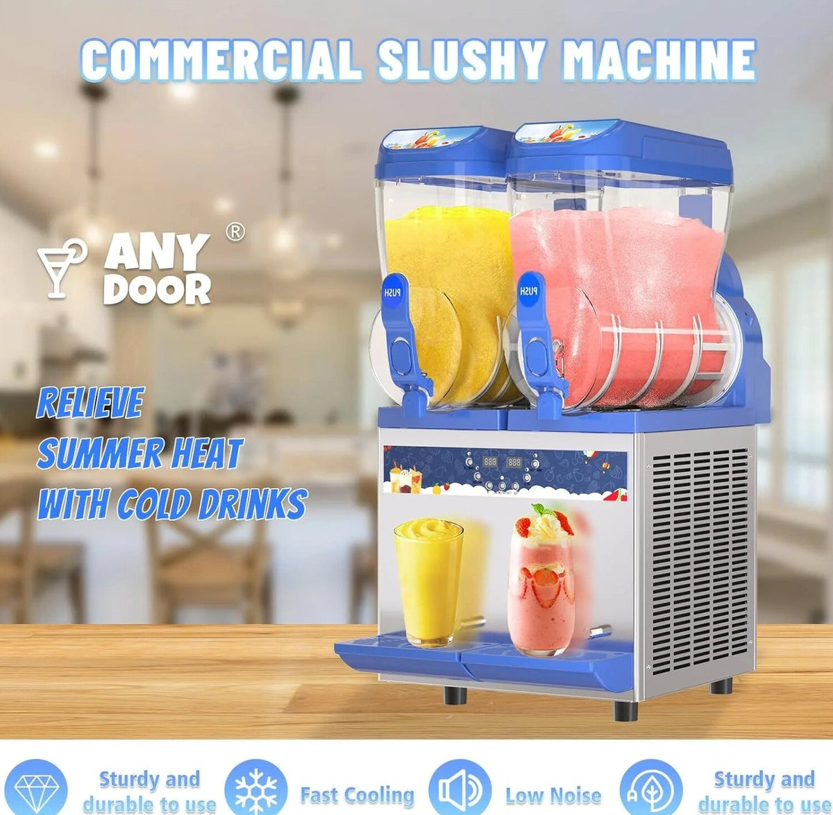 AnyDoor Commercial Slushy Machine, 30L, 1000W, Stainless Steel, Blue - 300-X