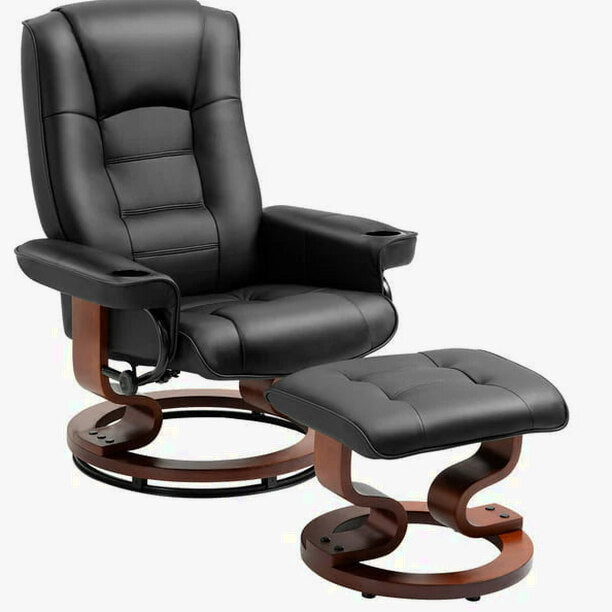 AVAWING Faux Leather Swivel Massage Recliner Chair With Ottoman - Black