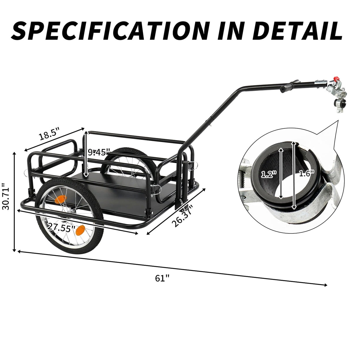 Ktaxon Two-Wheel Bicycle Cargo Trailer, Black, 16 in Inflatable Wheels