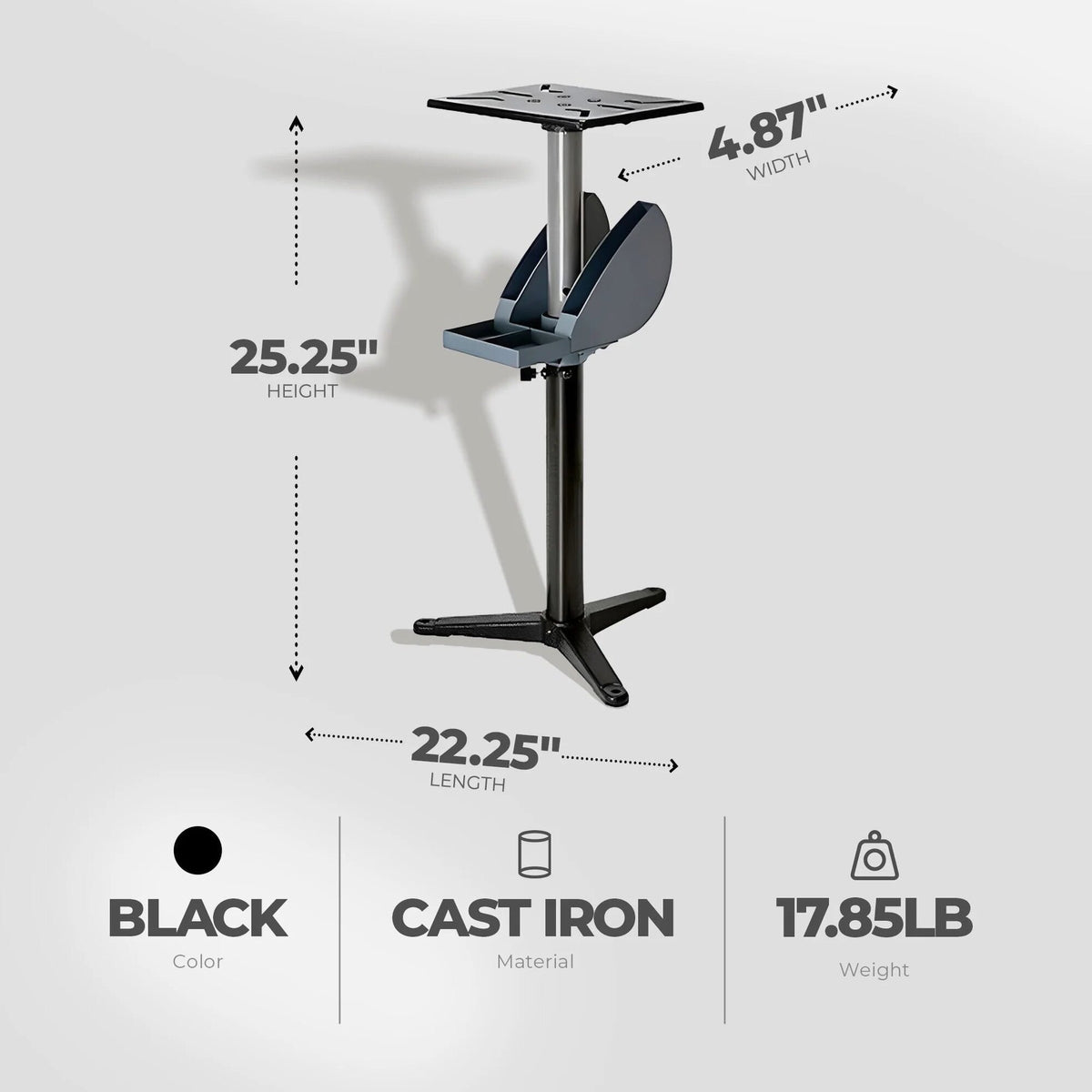 Master Mechanic Adjustable Cast Iron Grinder Pedestal With Tool Holder - 25.25 x 22.25 x 4.87 inches