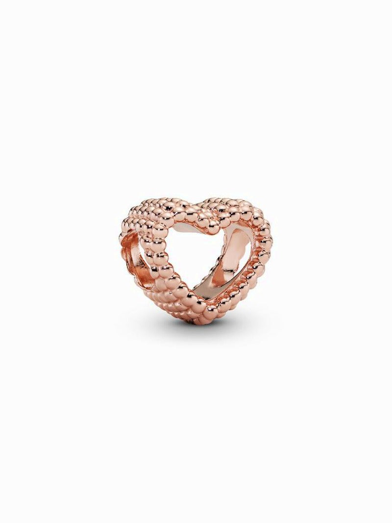 Beaded Open Heart Charm - Rose Gold