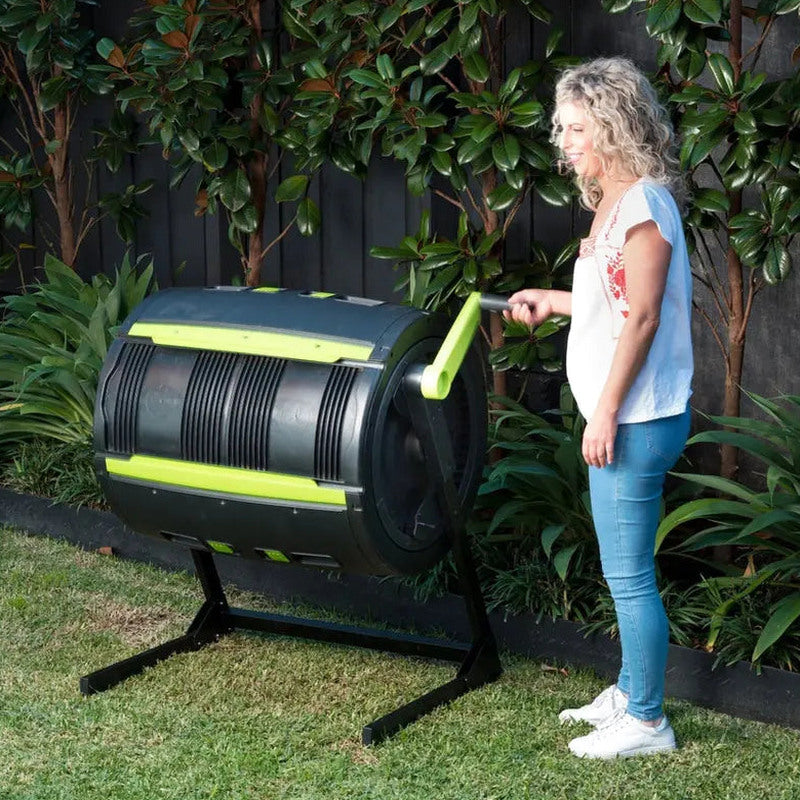 Maze 65-Gallon Dual-Chamber Compost Tumbler With Integrated Cart - Black