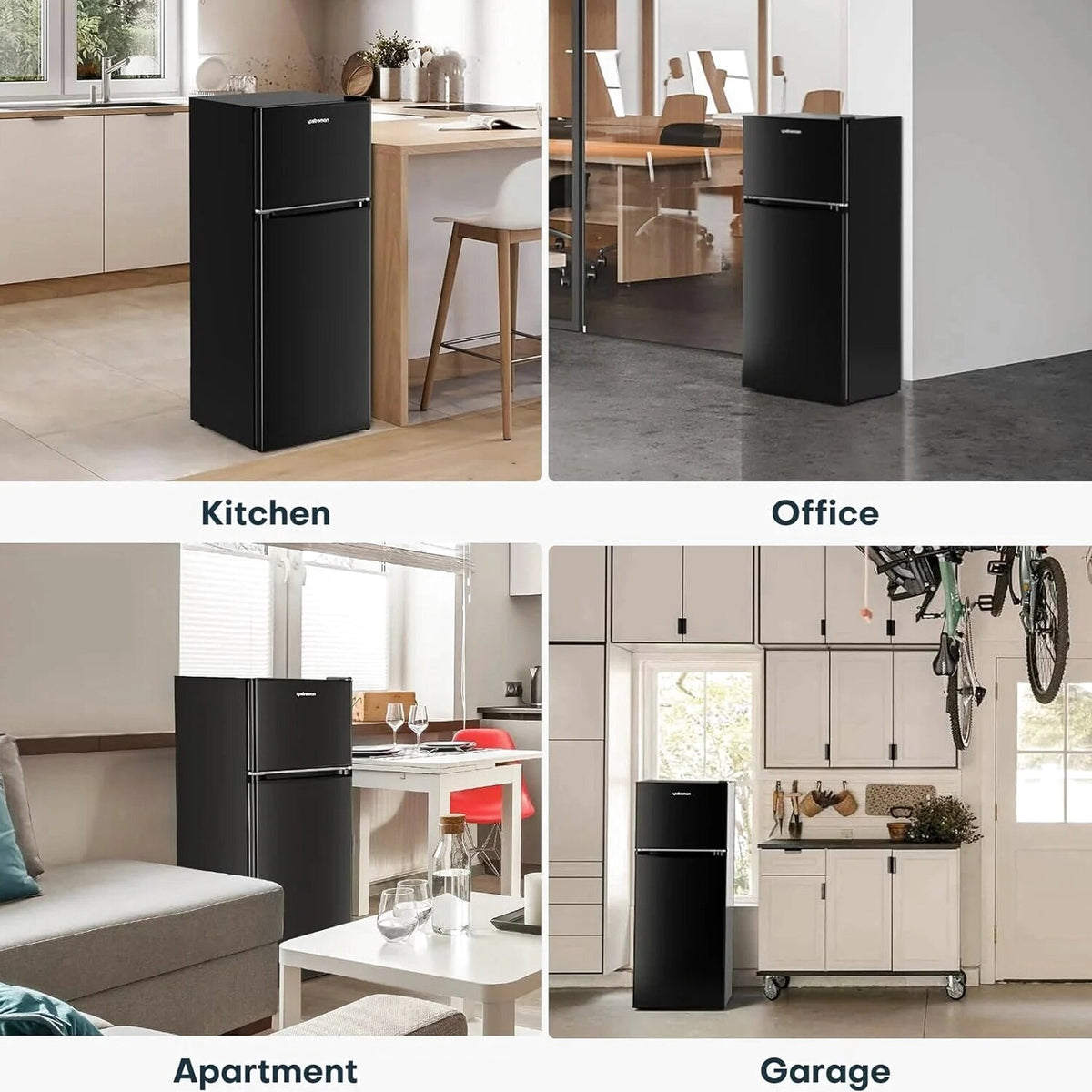 Upstreman 4 Cubic Feet Double Door Mini Refrigerator With Freezer, Black - BR401