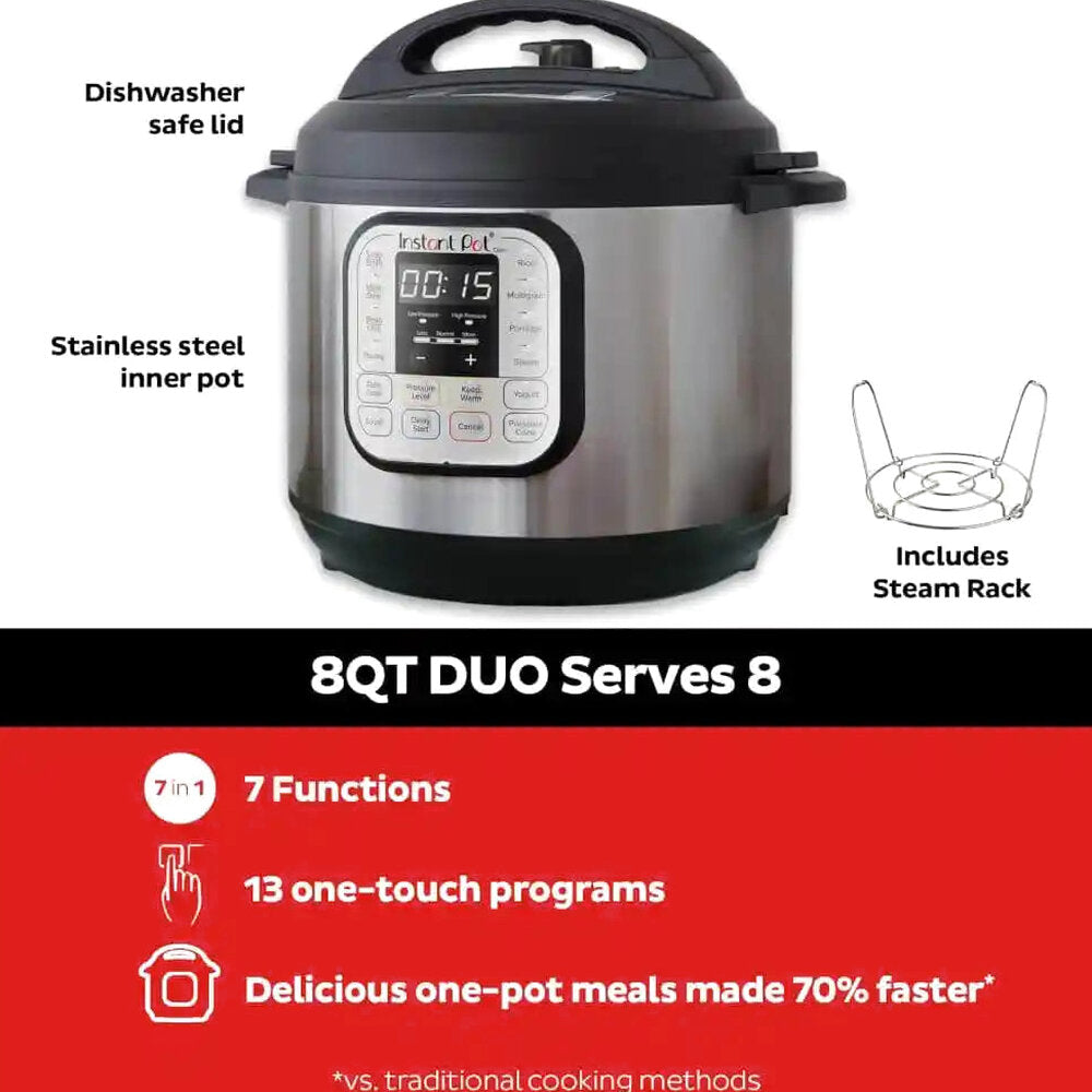 Instant Pot Duo Electric Pressure Cooker, 8 qt, Stainless Steel