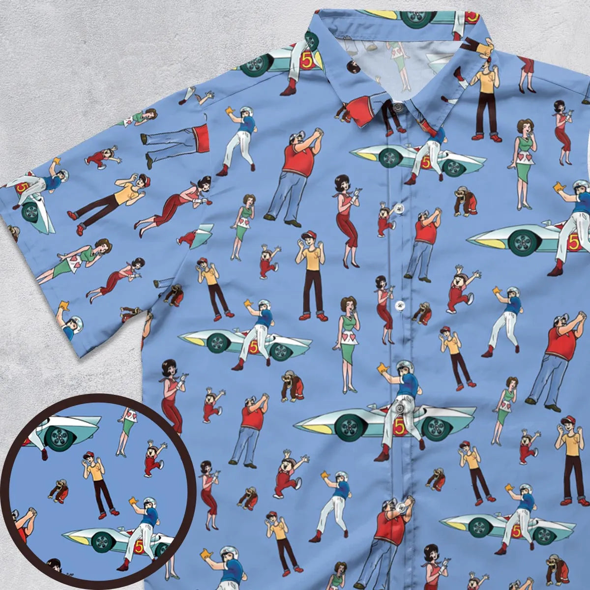 Speed Racer Characters Pattern Button Down Shirt