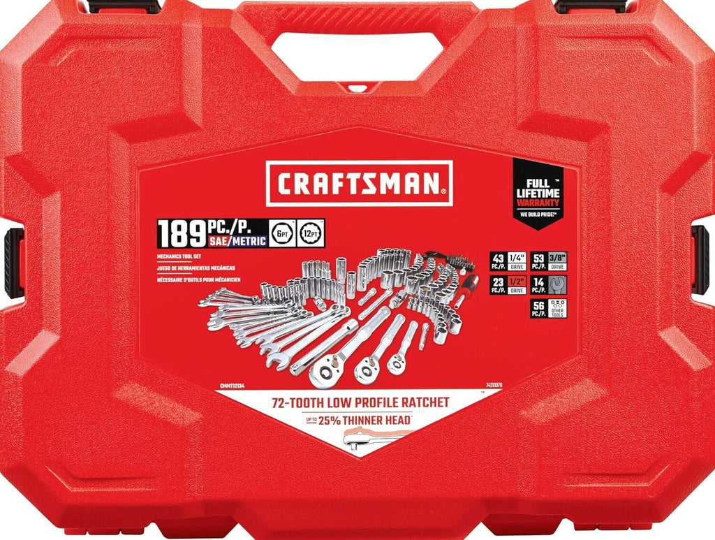 CRAFTSMAN Mechanics Tool Set, 1/4 and 3/8 Inch Drive, 189 Piece - CMMT12134