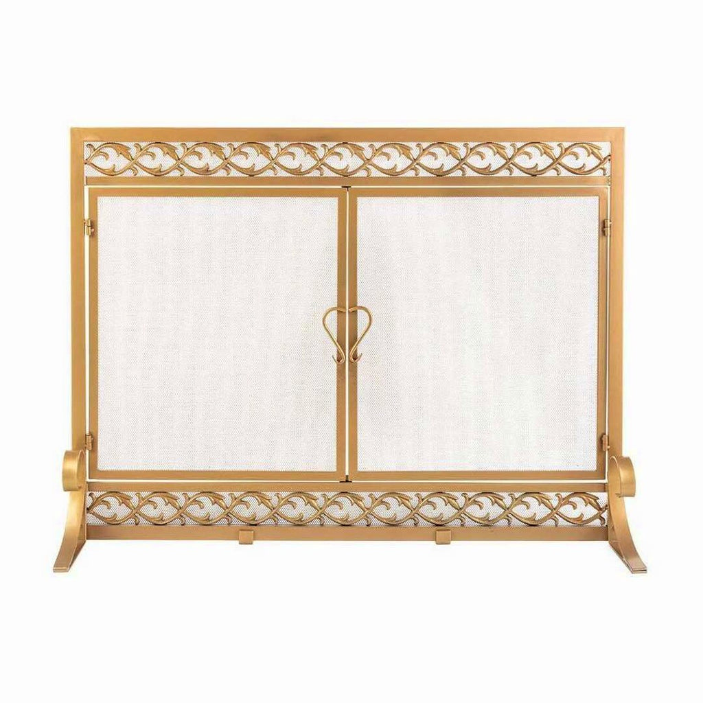 Plow & Hearth Small Cast Iron Scrollwork Fireplace Fire Screen With Doors