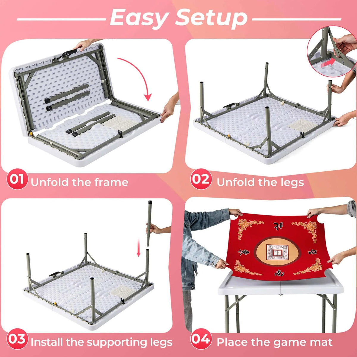 Costway Folding Mahjong Table With Cup Holders, Felt Mat And Carrying Handle - 35in x 35in x 29in