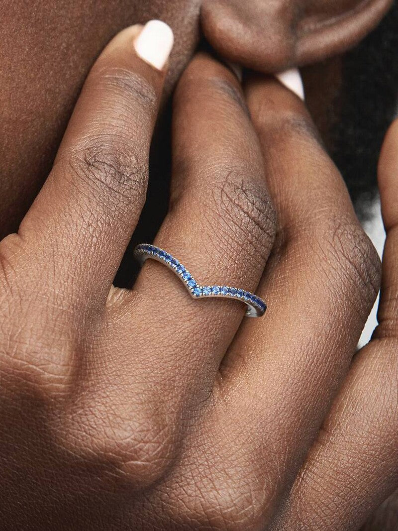 Sterling Silver Blue Wishbone Ring