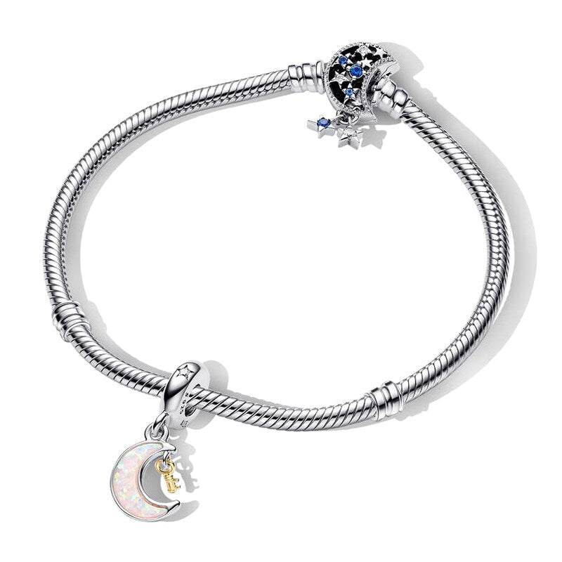 Moon and Key Charm Bracelet Set