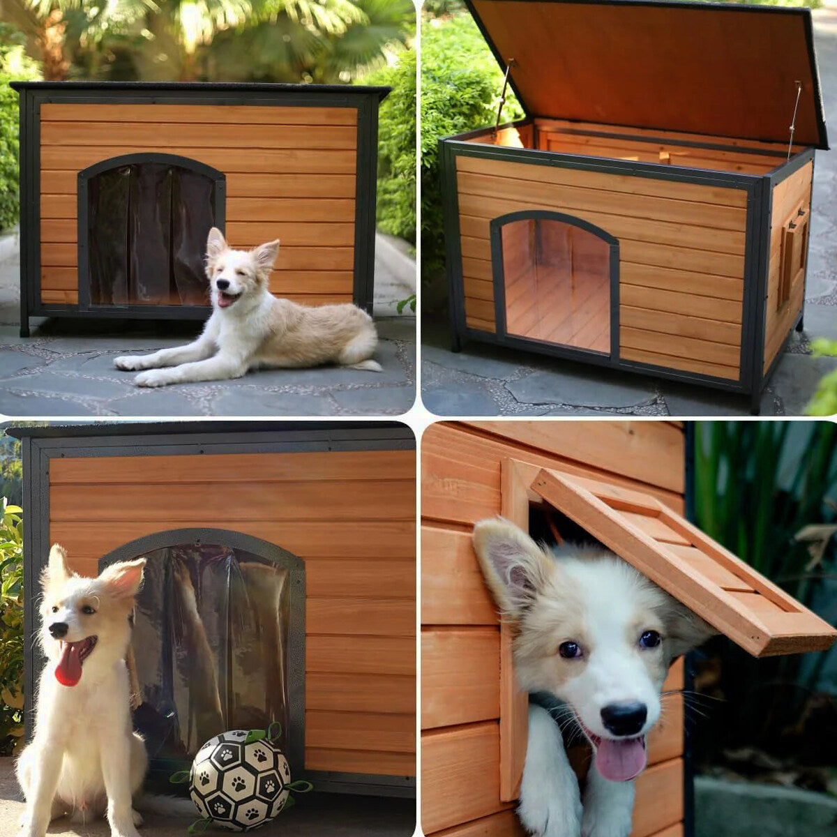 43.3-Inch L-Shaped Outdoor Insulated Dog House, Brown