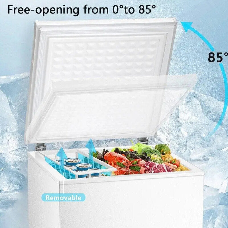 Compact Freestanding Chest Freezer, 1.8 Cu. Ft., Bottom Drain, 7-Tier Thermostat Control