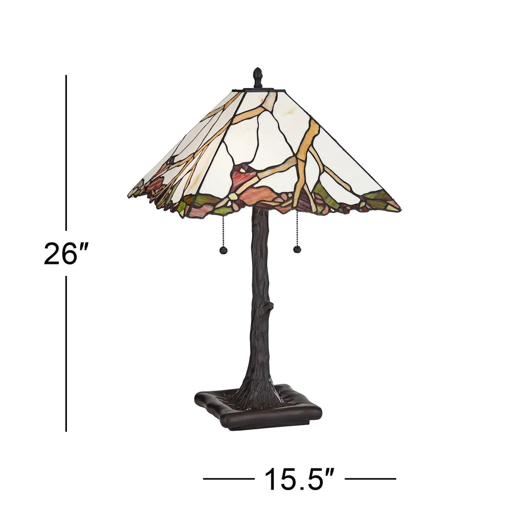 Robert Louis Tiffany Table Lamp 26 inch High Dark Bronze Cherry Blossom Stained Art Glass Shade