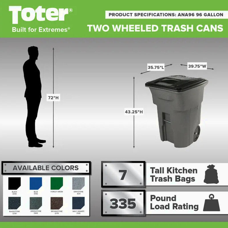 Toter 96-Gallon Wheeled Trash Can With Secure Lid