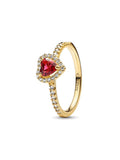 Red Heart Pavé Ring - Gold