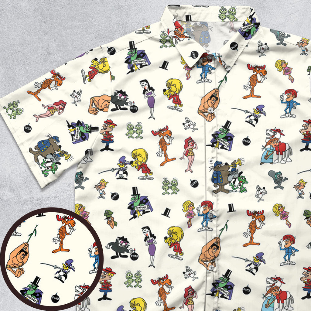 The Adventures of Rocky and Bullwinkle and Friends Characters Pattern Button Down Shirt