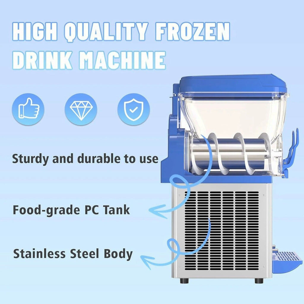 AnyDoor Commercial Slushy Machine, 30L, 1000W, Stainless Steel, Blue - 300-X