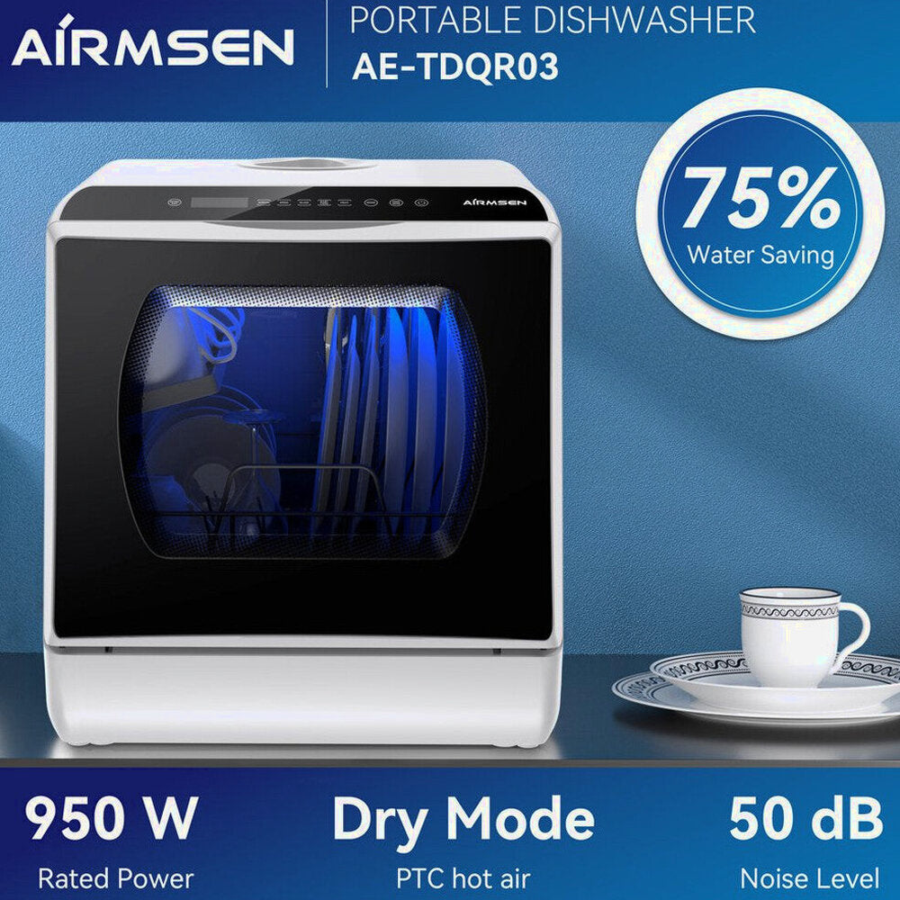 AIRMSEN Portable Countertop Dishwasher, 5-Liter Built-In Water Tank, 5 Washing Programs - AE-TDQR03
