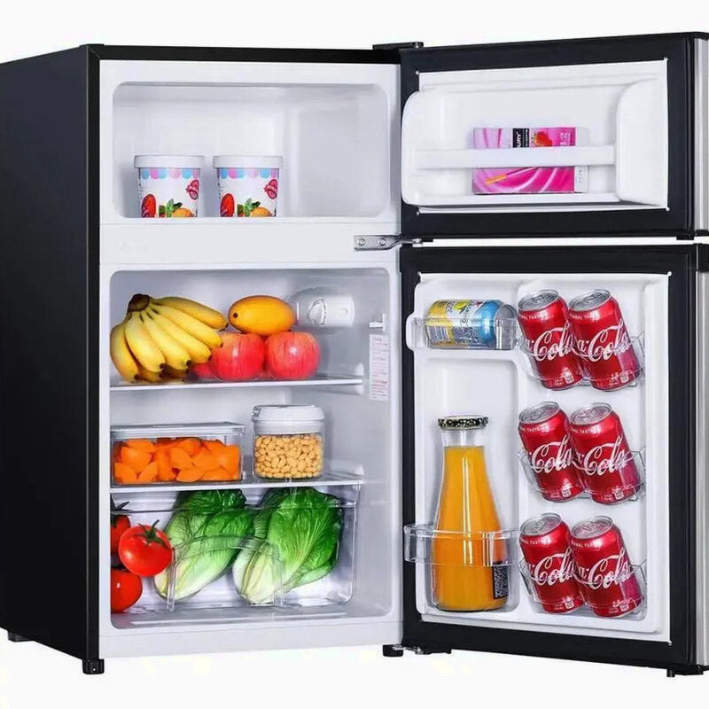 Compact 3.1 Cu.Ft 2-Door Mini Fridge With Freezer Compartment, LED Light, Stainless Steel Sliver - HPVFR310