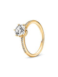 Crown Solitaire Pavé Ring - Gold