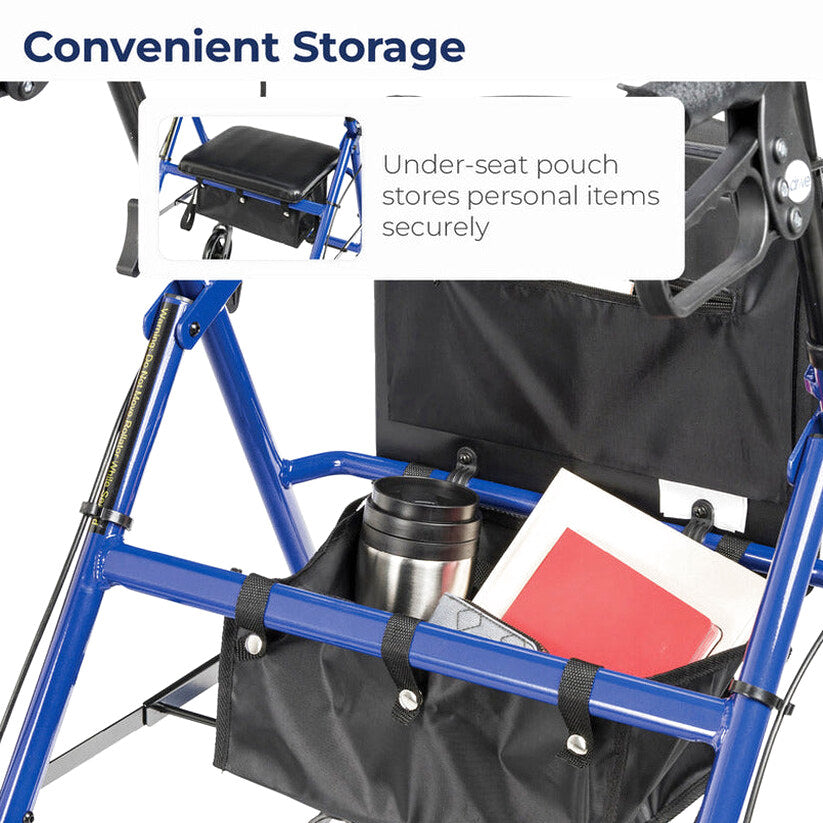 Drive Medical 4-Wheel Rollator Walker With Padded Seat, Backrest And 6-Inch Wheels - Blue