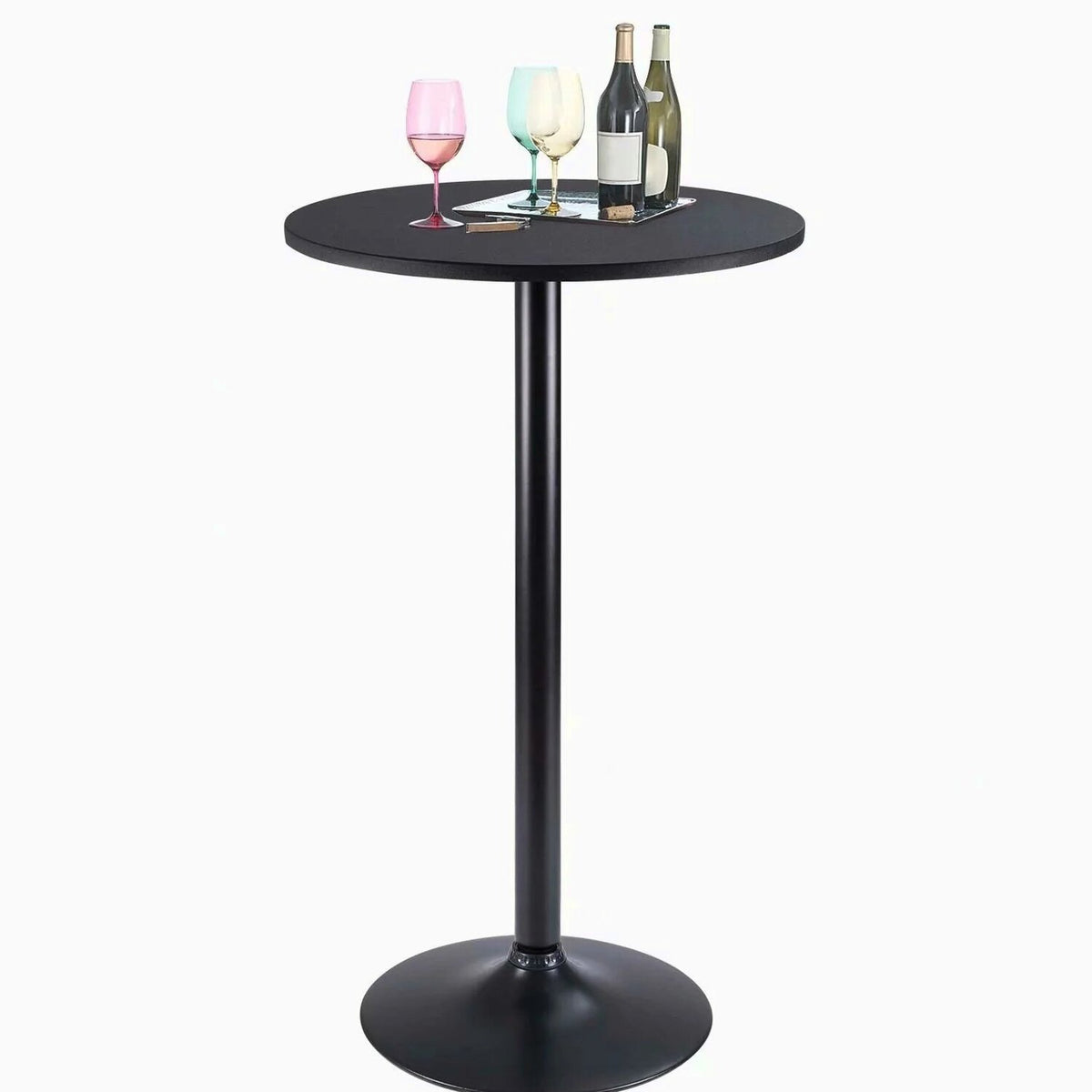Round Bar-Height Bistro Pub Table With Metal Base And MDF Top, 23.8 x 23.8 x 39.5 Inch