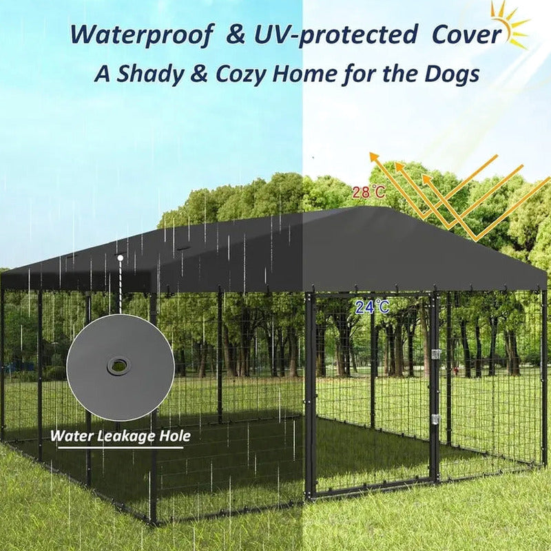 Kullavik Extra-Large Heavy-Duty Outdoor Dog Kennel - 118 x 118 x 70 Waterproof Roof Enclosure