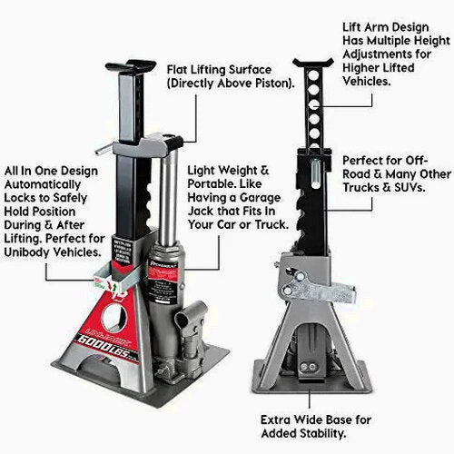 Powerbuilt All-in-One Bottle Jack With Integrated Jack Stands, 3-Ton 6000 lb Load Capacity