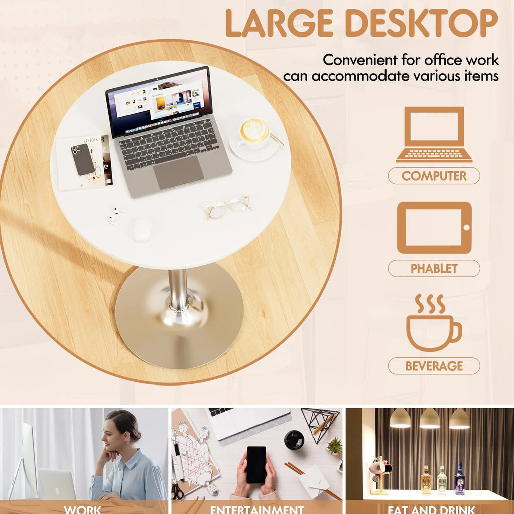 Round Bar-Height Bistro Pub Table With Metal Base And MDF Top, 23.8 x 23.8 x 39.5 Inch