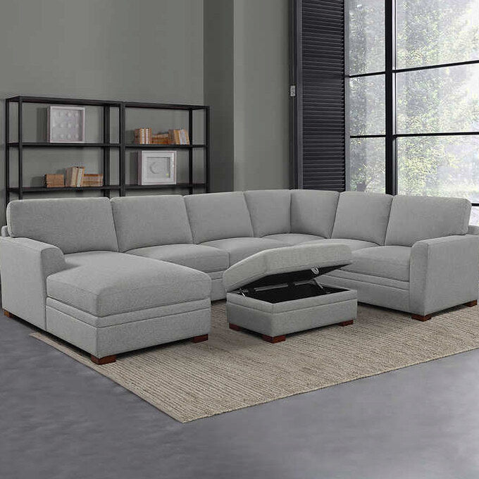 Thomasville Fabric Sectional With Storage Ottoman, 4-Piece, Gray - Langdon
