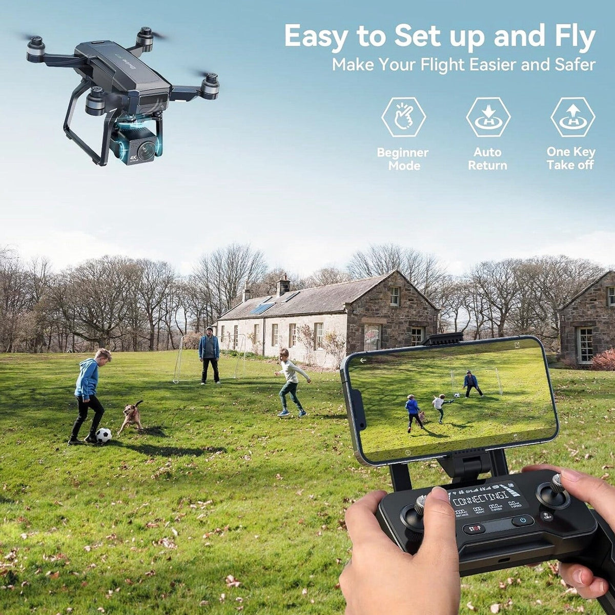 Bwine GPS Camera Drone With 4K Night Vision, 3-Axis Gimbal, 3 Batteries, Black - F7GB2 3B