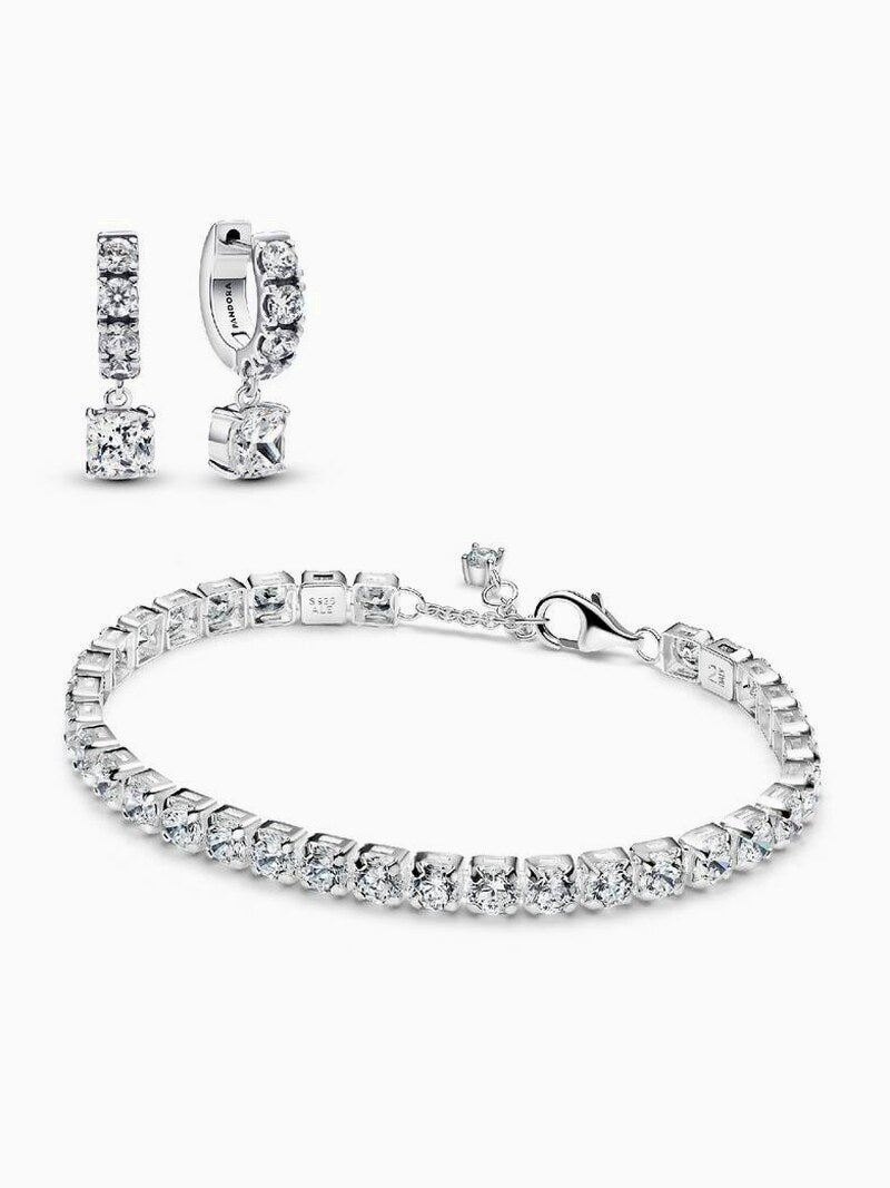 Sterling Silver Stone Bracelet And Earring Set