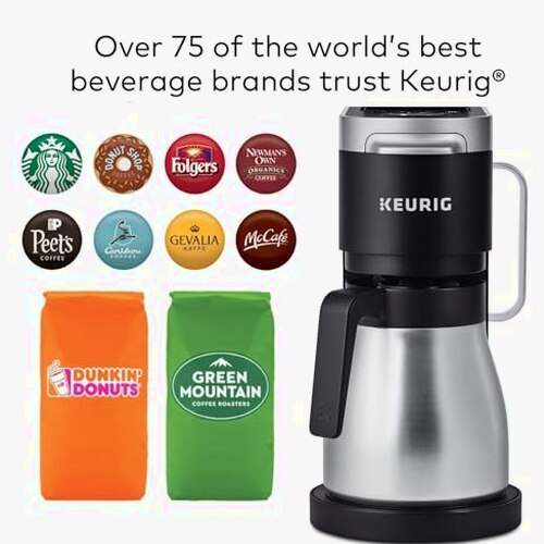 Keurig Single Serve & Carafe Coffee Maker, 60 oz Water Reservoir, 12-Cup Thermal Carafe - K-Duo Plus