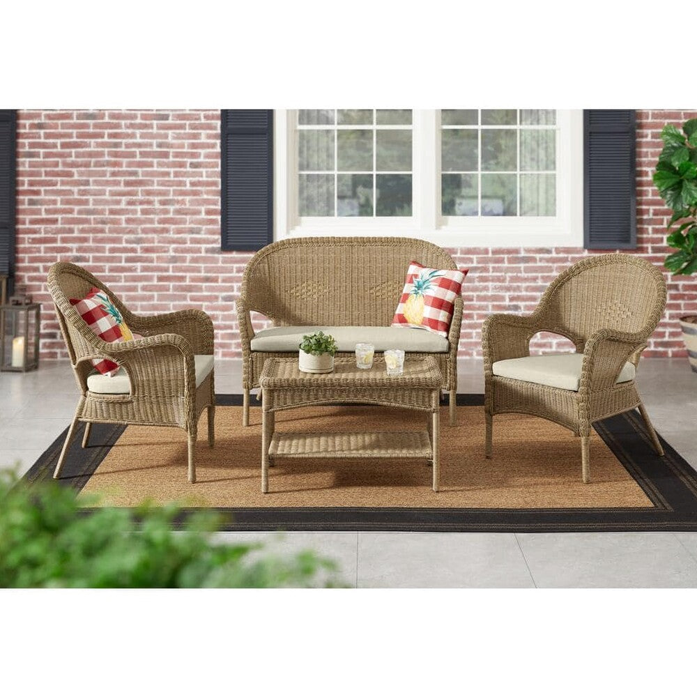 Hampton Bay Rosemont Light Brown Steel Wicker Stackable Outdoor Patio Lounge Chair With Putty Tan Cushion - 65-91-1BR-996