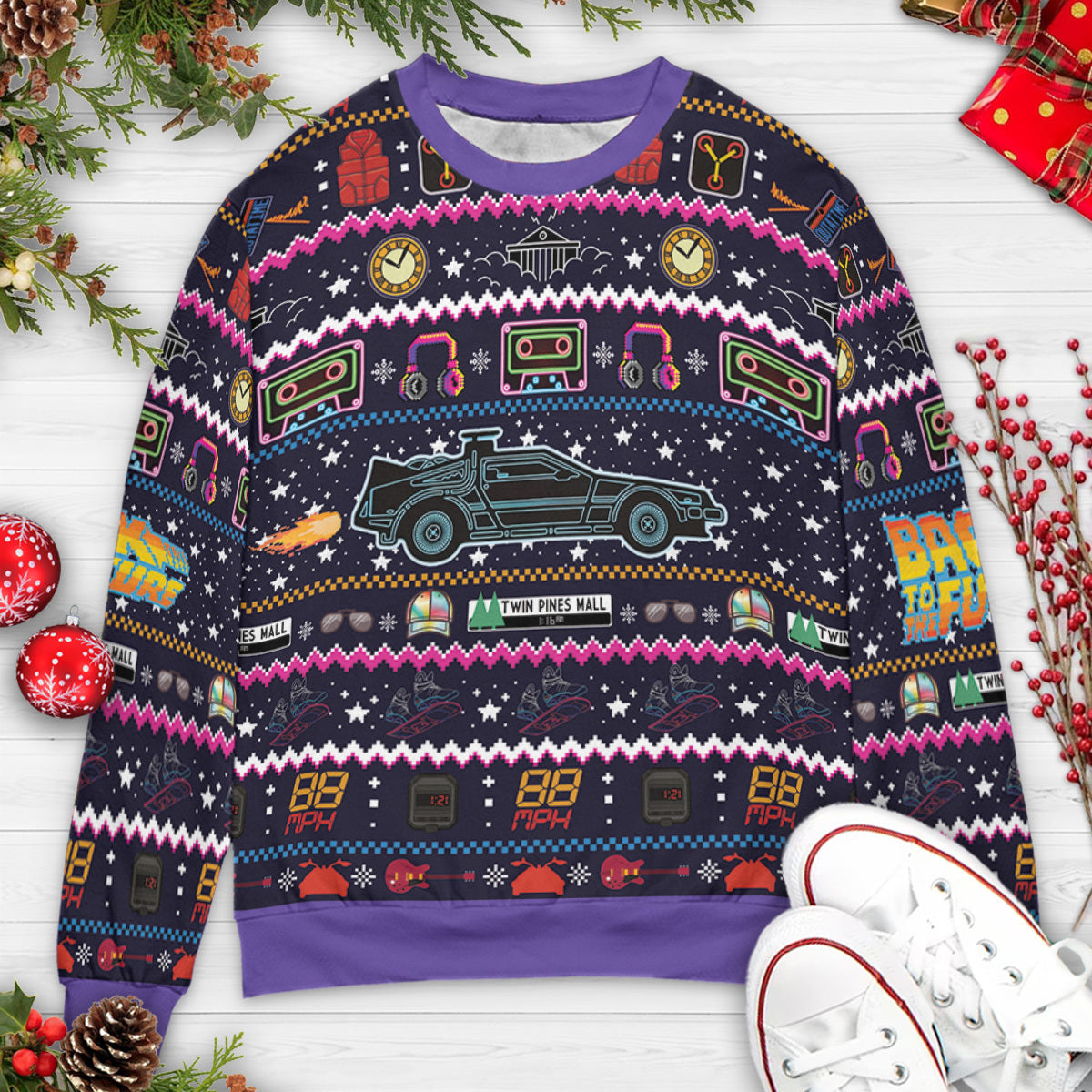 Back to the Future Neon Light Ugly Christmas Sweatshirt