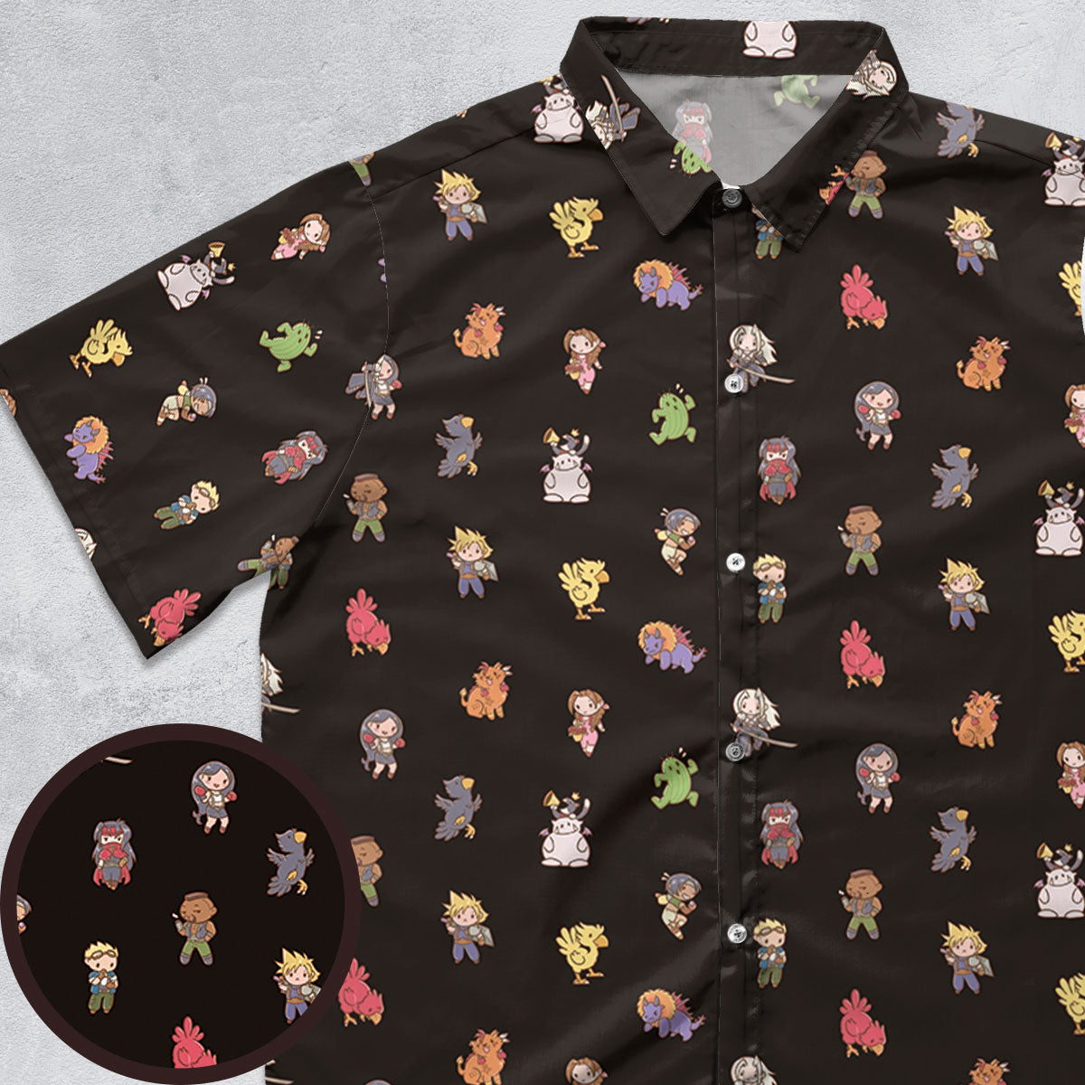 Final Fantasy Characters Pattern Button Down Shirt
