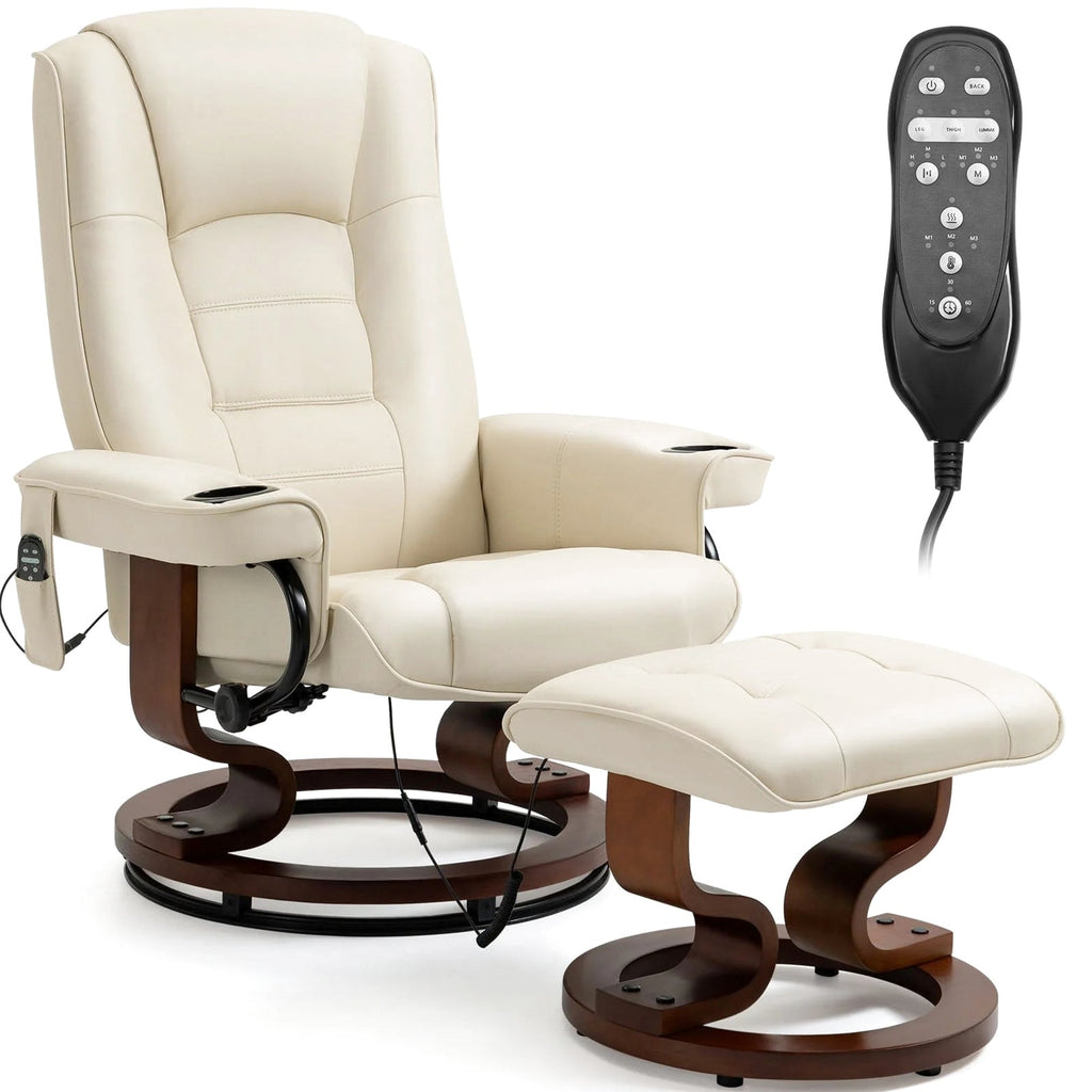 AVAWING Faux Leather Swivel Massage Recliner Chair With Ottoman - Black