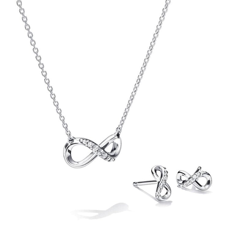 Sterling Silver Infinity Necklace and Stud Set