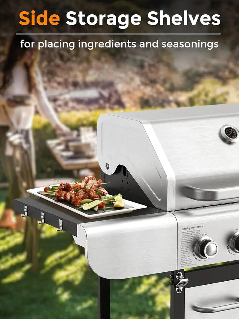 COWSAR 4-Burner Propane Gas Grill With Stainless Steel Burners, 44,000 BTU - 50.79in D x 21.65in W x 46.06in H